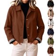 thumbnail image 1 of MexChoioe Womens Point Collar Cropped Outer Jacket Button Front Long Sleeve Plaid Lining Cuff Casual Outerwear Daily Wear for Womens, 1 of 7