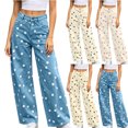 thumbnail image 1 of MexChoioe Womens Polka Dots Wide Leg Jeans High Waist Loose Denim Trousers Casual Printed Denim Pants with Pockets, 1 of 6