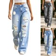 thumbnail image 1 of MexChoioe Womens Ripped Wide Leg Jeans High Waist Distressed Denim Pants Casual Streetwear Jeans with Pockets, 1 of 6