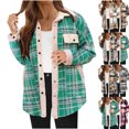 thumbnail image 1 of MexChoioe Womens Sherpa Lined Jacket Plaid Lapel Collar Snap Button Long Sleeve Fall Winter Warm Outer Coat with Pockets, 1 of 6