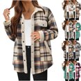 thumbnail image 1 of MexChoioe Womens Sherpa Lined Jacket Plaid Lapel Collar Snap Button Long Sleeve Fall Winter Warm Outer Coat with Pockets, 1 of 6