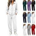 thumbnail image 1 of MexChoioe Womens Soft Solid Color 2 Piece Tracksuit Stand Collar Full Zip Sweatshirt and Jogger Pants Streetwear Sports Outfit Set for Womens, 1 of 7