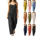 thumbnail image 1 of MexChoioe Womens Spaghetti Strap Jumpsuits Loose Linen Wide Leg Sleeveless Casual Rompers for Summer, 1 of 5