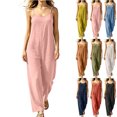 thumbnail image 1 of MexChoioe Womens Spaghetti Strap Jumpsuits Loose Linen Wide Leg Sleeveless Casual Rompers for Summer, 1 of 5