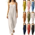 thumbnail image 1 of MexChoioe Womens Spaghetti Strap Jumpsuits Loose Linen Wide Leg Sleeveless Casual Rompers for Summer, 1 of 5