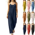 thumbnail image 1 of MexChoioe Womens Spaghetti Strap Jumpsuits Loose Linen Wide Leg Sleeveless Casual Rompers for Summer, 1 of 5