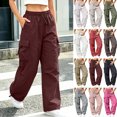 thumbnail image 1 of MexChoioe Womens Wide Leg Cargo Pants Plus Size Elastic Drawstring Waist Adjustable Hem Casual Outdoor Athletic Work Pants, 1 of 6