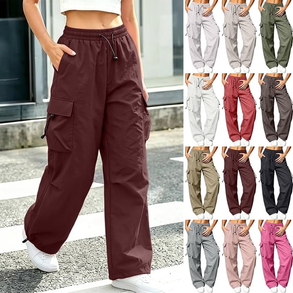 MexChoioe Womens Wide Leg Cargo Pants Plus Size Elastic Drawstring Waist Adjustable Hem Casual Outdoor Athletic Work Pants