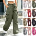 thumbnail image 1 of MexChoioe Womens Wide Leg Cargo Pants Plus Size Elastic Drawstring Waist Adjustable Hem Casual Outdoor Athletic Work Pants, 1 of 6