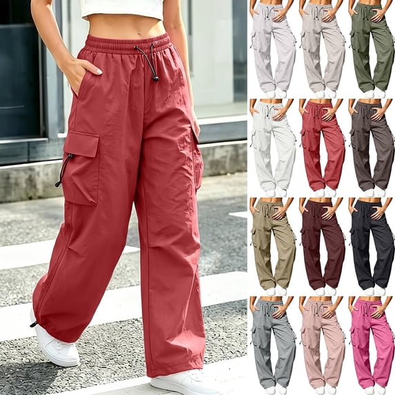 MexChoioe Womens Wide Leg Cargo Pants Plus Size Elastic Drawstring Waist Adjustable Hem Casual Outdoor Athletic Work Pants
