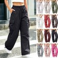 thumbnail image 1 of MexChoioe Womens Wide Leg Cargo Pants Plus Size Elastic Drawstring Waist Adjustable Hem Casual Outdoor Athletic Work Pants, 1 of 6
