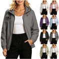 thumbnail image 1 of MexChoioe Womens Windbreaker Jacket Full Zip Hooded Long Sleeve Drawstring Running Hiking Biker Relaxed Outerwear for Womens, 1 of 6