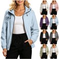 thumbnail image 1 of MexChoioe Womens Windbreaker Jacket Full Zip Hooded Long Sleeve Drawstring Running Hiking Biker Relaxed Outerwear for Womens, 1 of 6