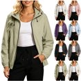 thumbnail image 1 of MexChoioe Womens Windbreaker Jacket Full Zip Hooded Long Sleeve Drawstring Running Hiking Biker Relaxed Outerwear for Womens, 1 of 6