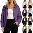thumbnail image 1 of MexChoioe Womens Windbreaker Jacket Full Zip Hooded Long Sleeve Drawstring Running Hiking Biker Relaxed Outerwear for Womens, 1 of 6