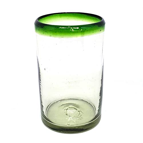 MexHandcraft Emerald Green Rim 14 oz Drinking Glasses (set of 6