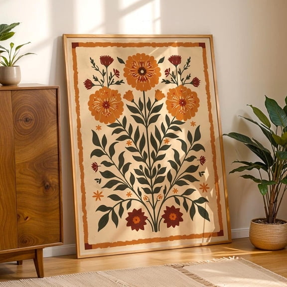 Mexi.Can Marigolds Poster Folk Floral Latinx Poster Hispanic Heritage Poster Boho Kitchen Decor Rustic Autumn Floral, UNFRAMED