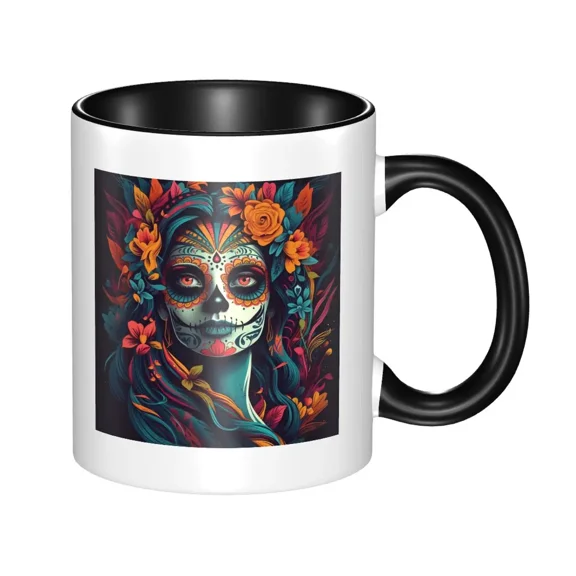 MexiC1An C1Atrina Gi Day Of The Dead S1UGAr Skull Mug Funny Ceramic Coffee Cups Tea Mugs Milk Cup Drinkware Gift for Woman Man