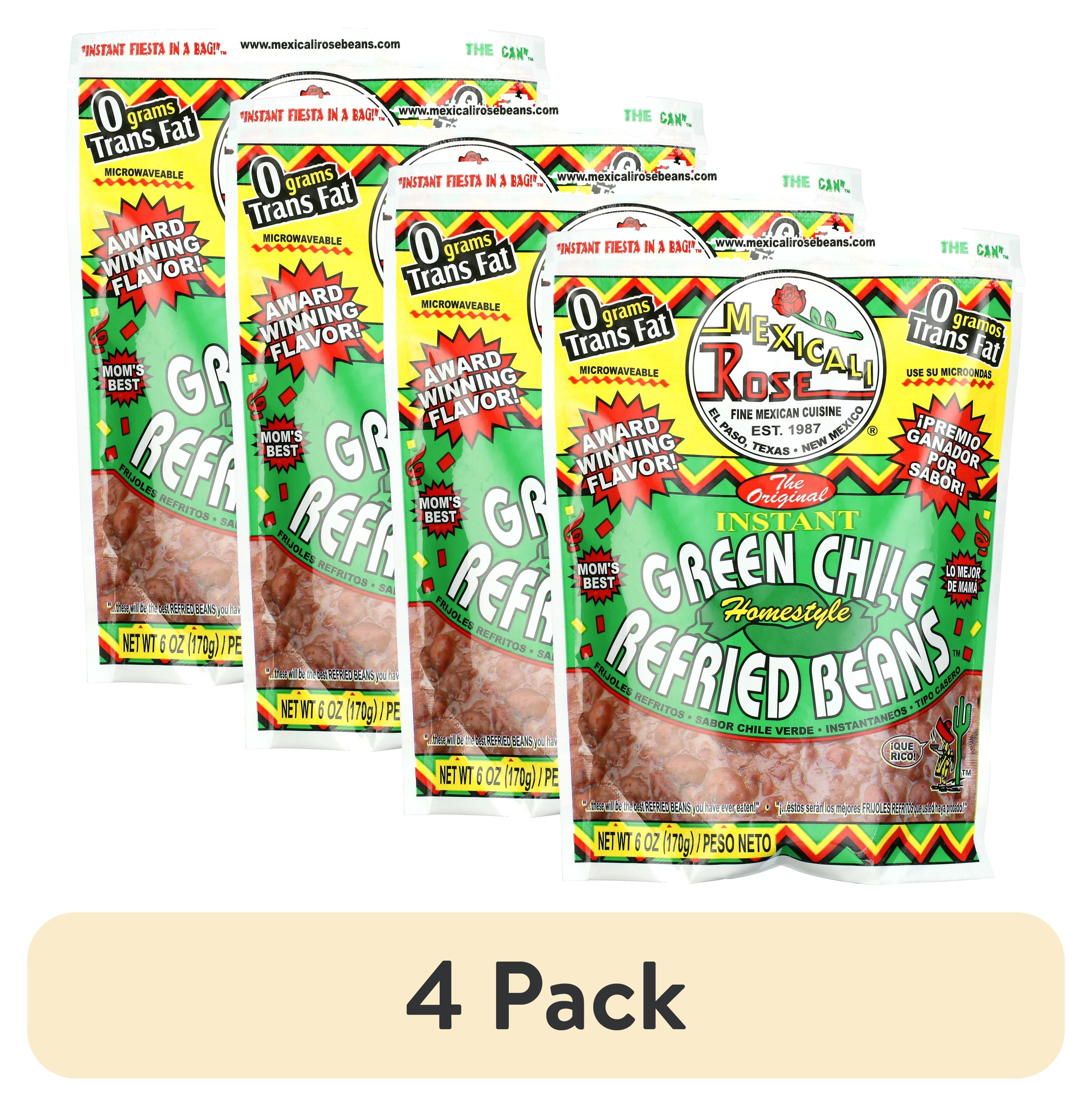 (4 pack) Mexicali Rose Instant Green Chili Refried Beans, Mild Spice