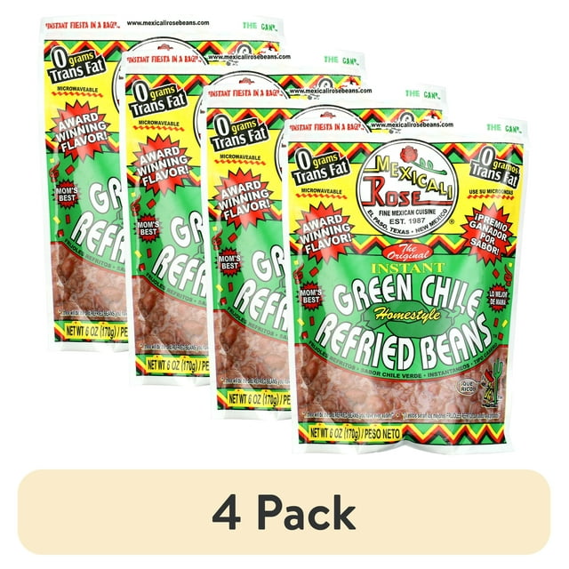 (4 pack) Mexicali Rose Instant Green Chili Refried Beans, Mild Spice