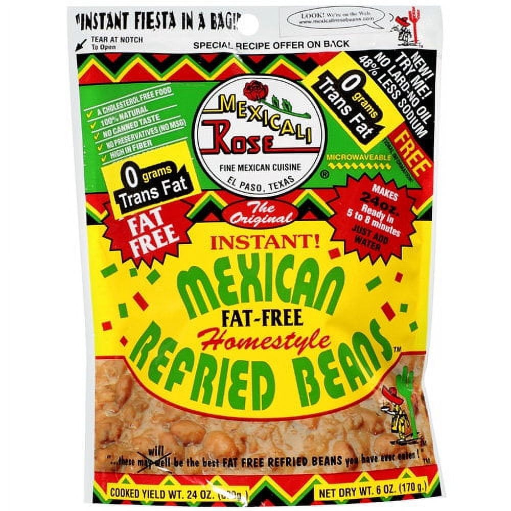 (4 pack) Mexicali Rose Instant Fat Free Refried Beans, 6 oz, No Spice