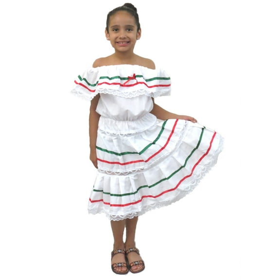 Mexican 3 Ribbons Dress for Girls (Ages 4)