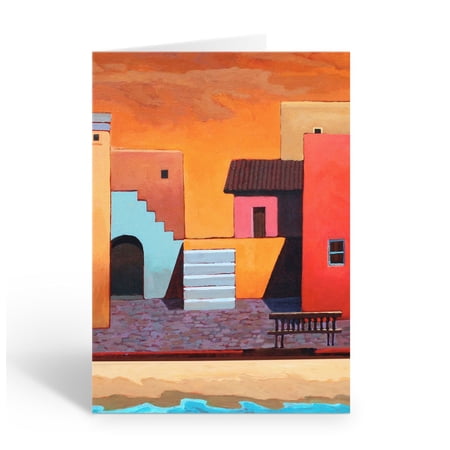Mexican Adobe Beach Front Blank Note Card - 10 Note Cards with Envelopes - 14465
