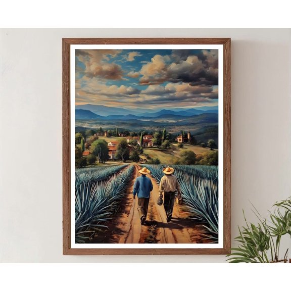 Mexican Agave Harvest Jalisco Farmers Wall Art Tequila Field Art Mexican Rural Landscape Decor, Unframed Poster