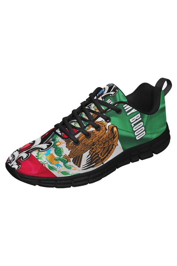 Mexican American Flag My Home My Blood Shoes for Men Women Running Shoes Lightweight Walking Sneakers Mesh Athletic Sport Shoes Black Size 7