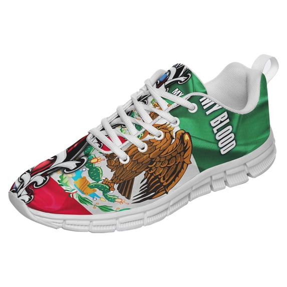 Mexican American Flag My Home My Blood Shoes for Men Women Running Shoes Lightweight Walking Sneakers Mesh Athletic Sport Shoes White Size 4