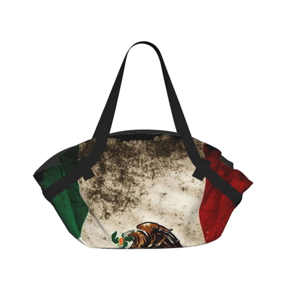 Mexican American Flag Proud Mexico 2-in-1 Foldable Picnic Blanket Tote Bag Shoulder Handbag, Large Circular Outdoor Mat for Beach Camping Park