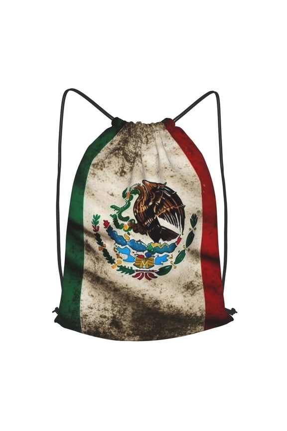 Mexican American Flag Proud Mexico Drawstring Backpack Gym String Bag Sports Sackpack Cinch Sack, Small