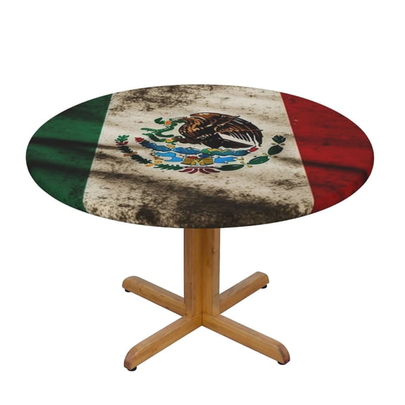 Mexican American Flag Proud Mexico Fitted Round Tablecloth 90cm with Elastic Edge, Waterproof Table Cover Furniture Protector for Patio, Dining Room Restaurant