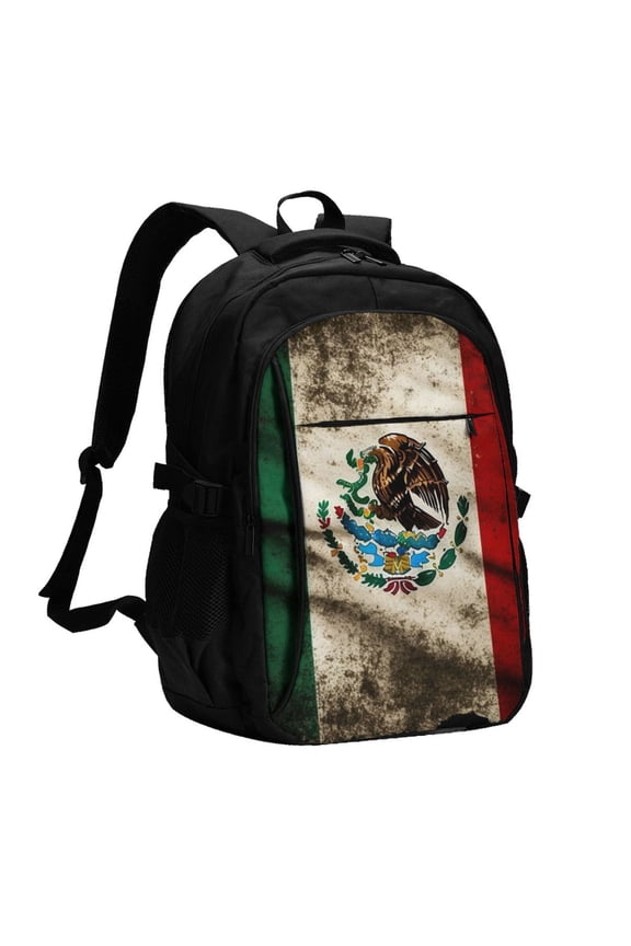 Mexican American Flag Proud Mexico Laptop Backpack with USB Charging Headphone Port Casual Daypack Bag College Business Travel