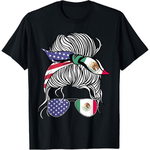 Mexican American Patriot Grown Proud Women Girl Flag T-Shirt Tee