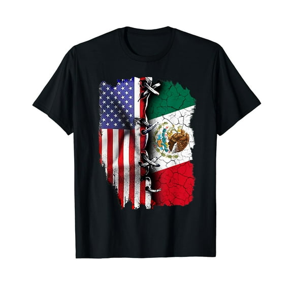 Mexican American flag Cotton Black T-Shirt