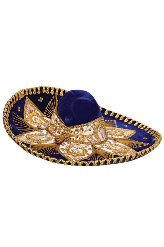 Adult Mexican Charro Hat Velvet Royal Blue/Gold 600214