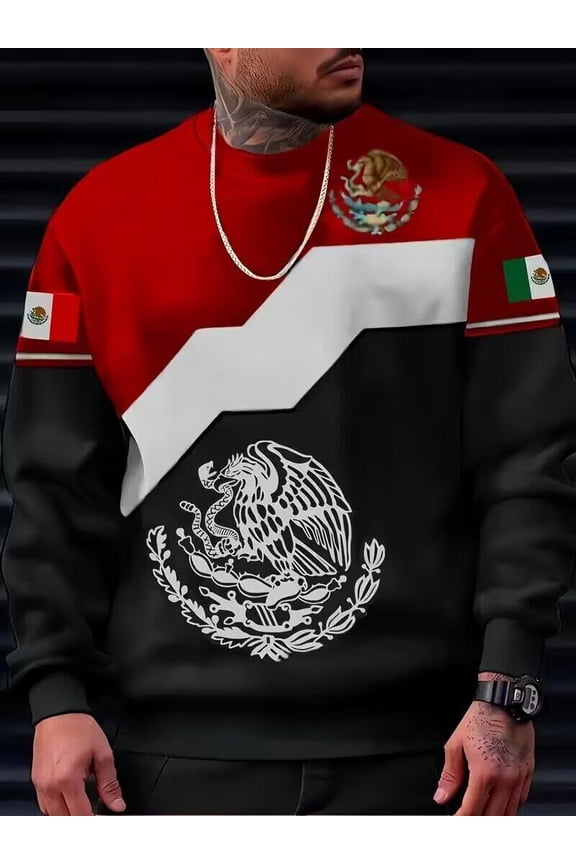 Mexican Aztec Eagle Snake Graphic Print Fashion Menapos s Red