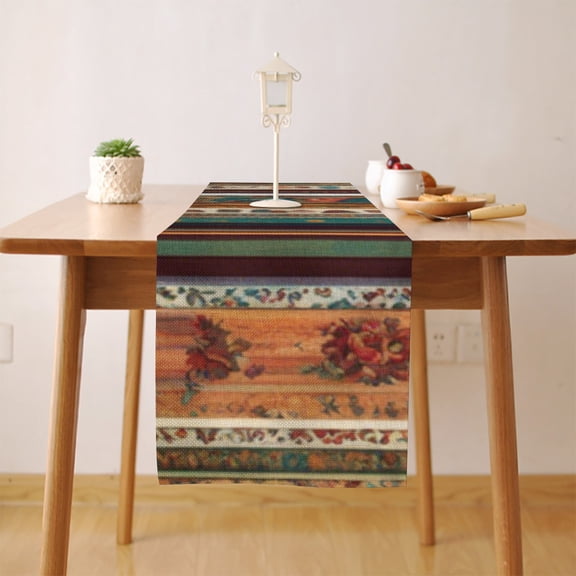 Mexican BOHO Strips (3) Table Runner, Seasonal Fall Winter Kitchen Dining Table Decoration for Home Party Decor 13 x 72 Inch