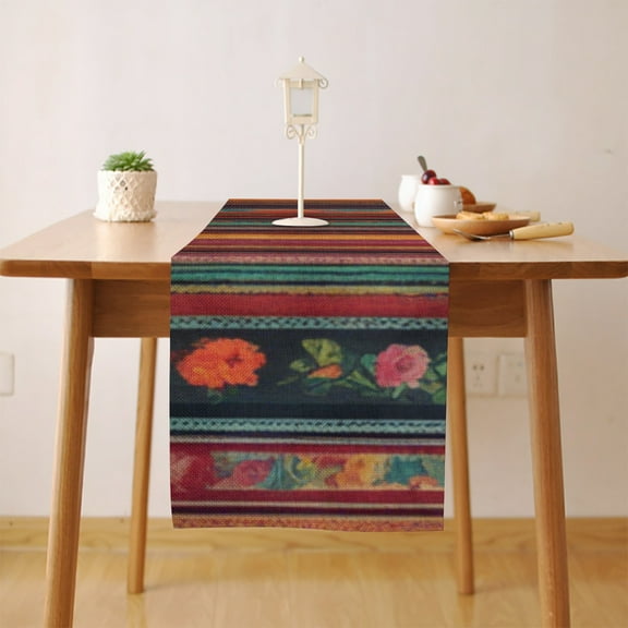 Mexican BOHO Strips (5) Table Runner, Seasonal Fall Winter Kitchen Dining Table Decoration for Home Party Decor 13 x 72 Inch