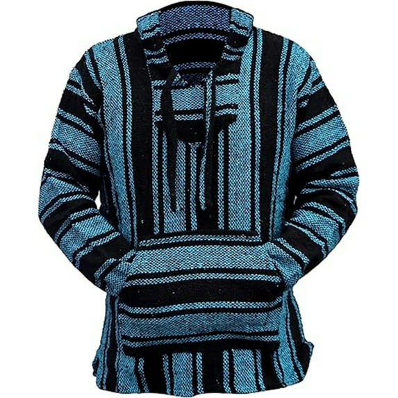 Mexican Baja Hoodie Hippie Surf Sweater Sweatshirt Color: Blue Size: XL