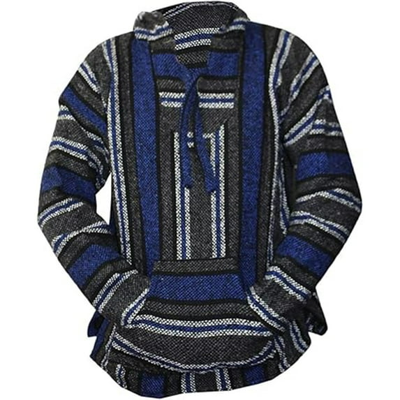 Mexican Baja Hoodie Hippie Surf Sweater Sweatshirt Color: Navy Size: S