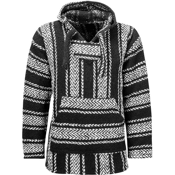 Mexican Baja Hoodie Sweater Jerga Pullover Black White Medium