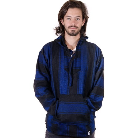 Mexican Baja Hoodie Sweater Jerga Pullover Blue Black Medium
