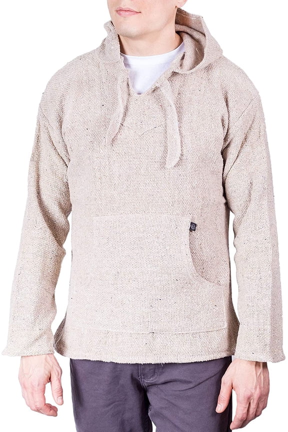 Mexican Baja Hoodie Sweater Jerga Pullover Bone Medium