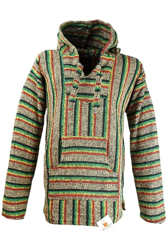 Mexican Baja Hoodie Sweater Jerga Pullover Gray Rastra Medium