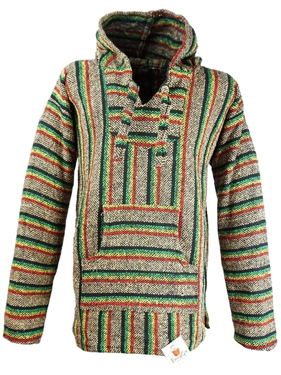 Mexican Baja Hoodie Sweater Jerga Pullover Gray Rastra XX-Large