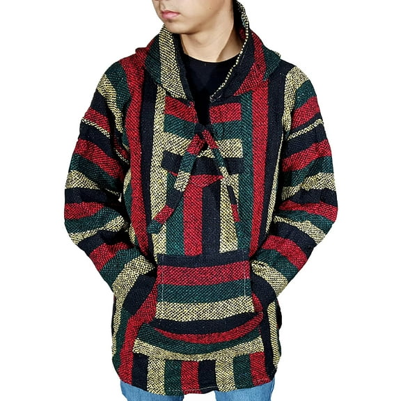 Mexican Baja Hoodie Sweater Jerga Pullover Rastra Large