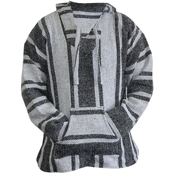 Mexican Baja Hoodie Sweater Jerga Pullover gray white Small