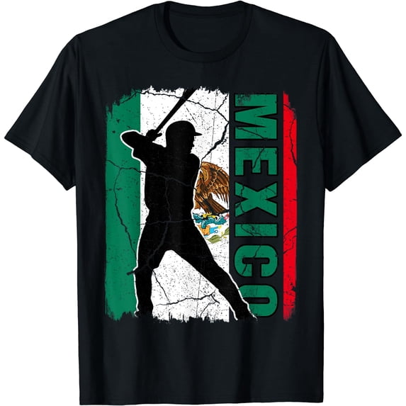 Mexican Baseball Player Mexico Flag Baseball Fans T-Shirt Black 3X-Large